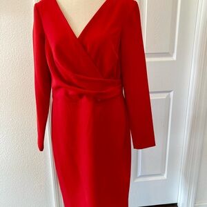 Ralph Lauren Red V-Neck Long Sleeve Sheath Dress